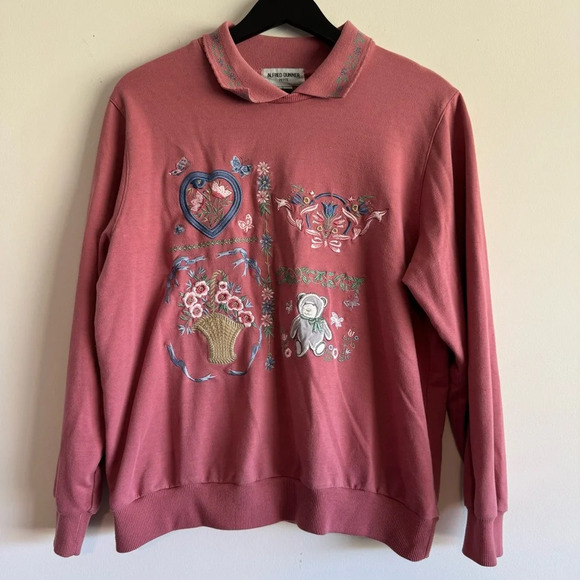 Vintage Alfred Dunner embroidered collared sweatshirt size large petite - Picture 1 of 5